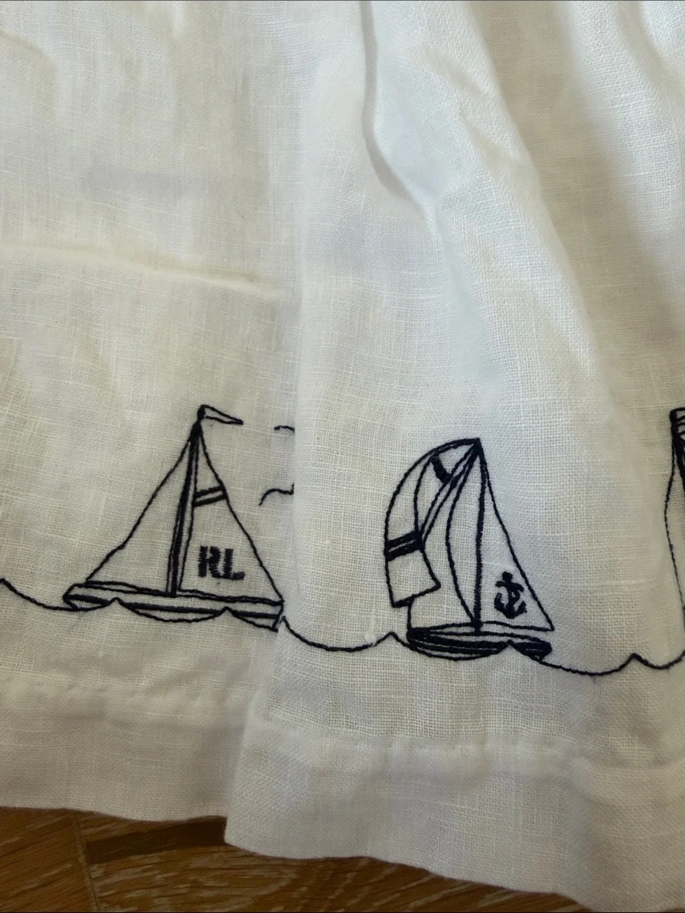 Ralph Lauren White Sailboat Embroidered Baby Dress 100% linen